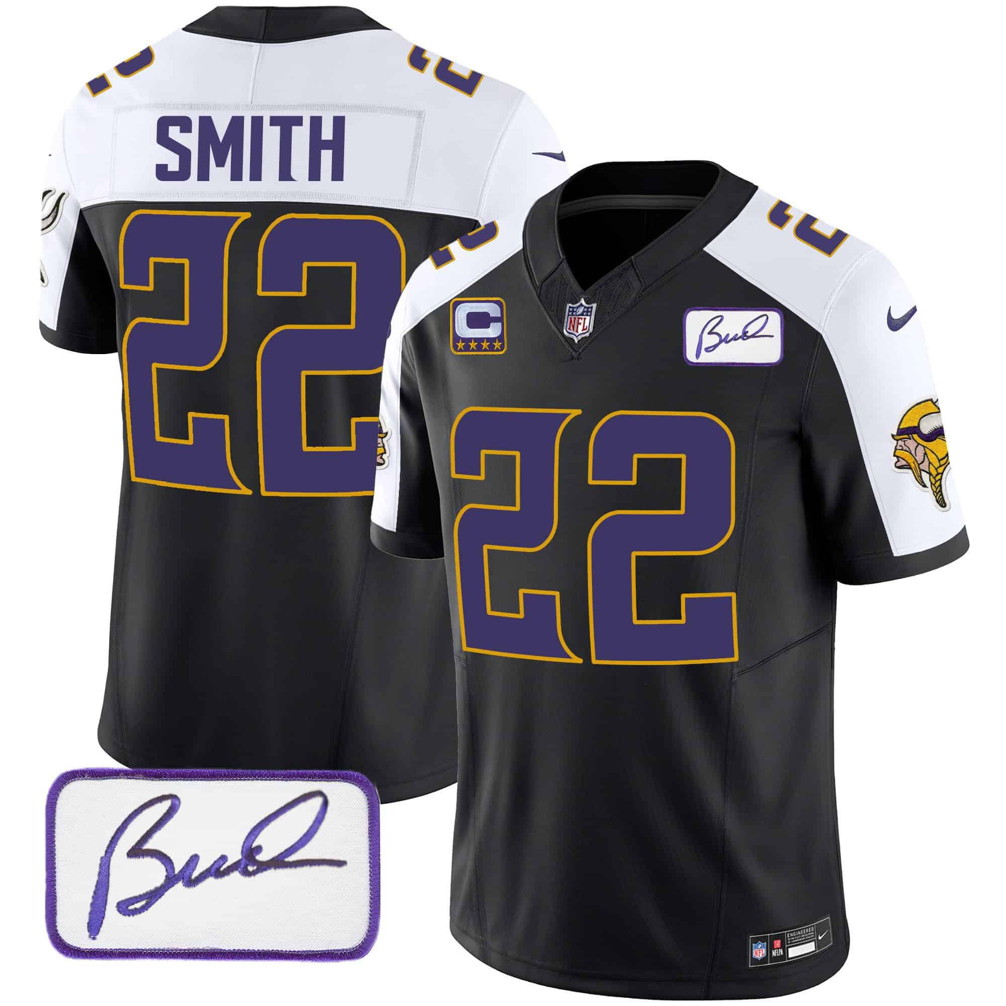 Men Minnesota Vikings 22 Smith Black 2024 Nike Bud Grant Patch Classic Limited NFL Jersey style 1